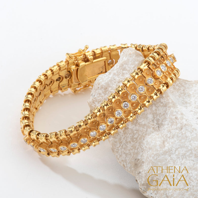 Byzantine Embroidery Narrow Diamond Bracelet - 18k Gold Bracelet