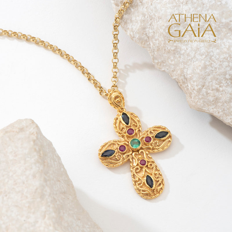 Regal Thekla Pomme Cross - 18k Gold - Byzantine Cross