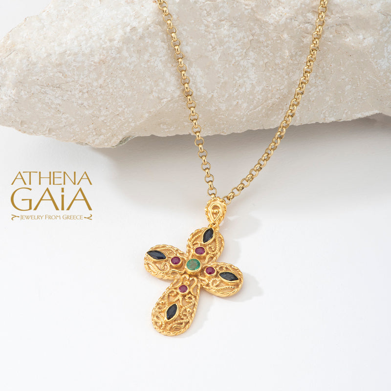 Regal Thekla Pomme Cross - 18k Gold - Byzantine Cross
