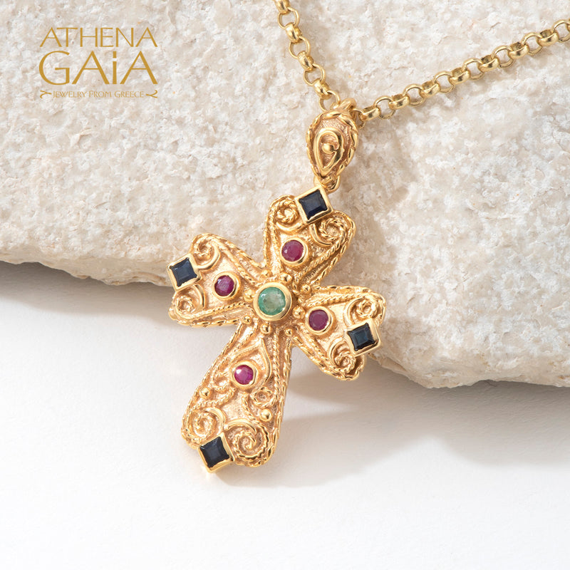 Regal Mia Prosopa Cross (Small) - 18k Gold - Flared Byzantine Cross