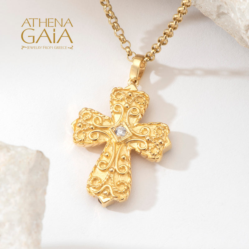 Regal Duo Prosopa Cross - 18k Gold - Reversible Flared Byzantine Cross