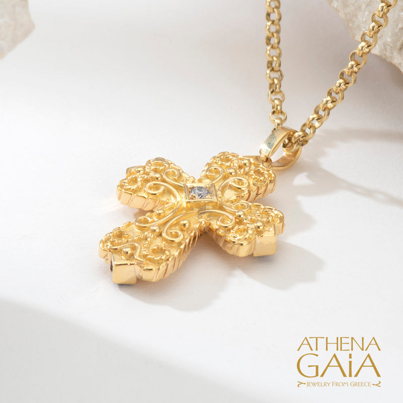 Regal Duo Prosopa Cross - 18k Gold - Reversible Flared Byzantine Cross