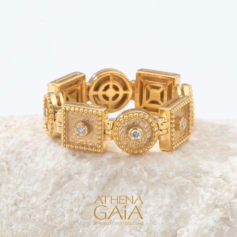 Geometric Full Row Link Ring - 18k Gold Ring