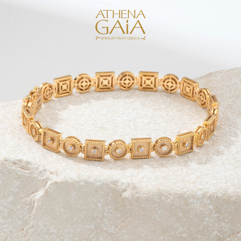 Geometric Row Link Bracelet- 18k Gold Bracelet