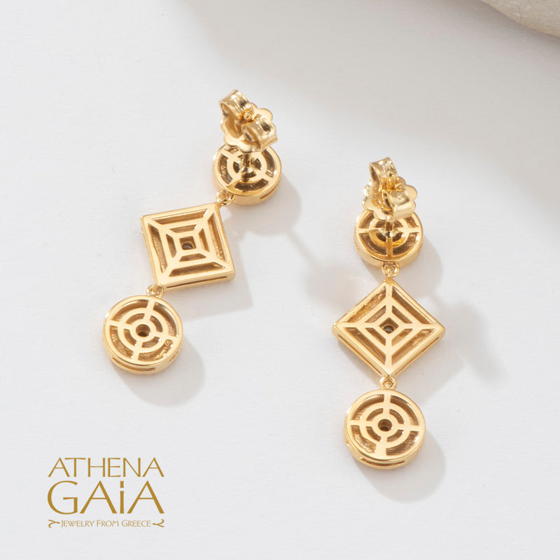 Geometric Row Link Earrings - 18k Gold Earrings - Chandelier Earrings