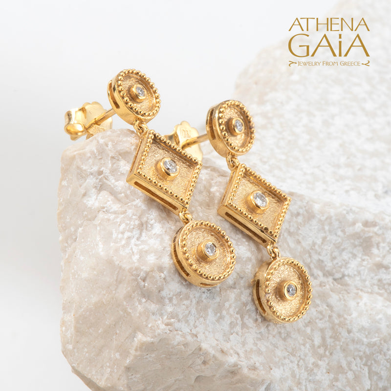 Geometric Row Link Earrings - 18k Gold Earrings - Chandelier Earrings