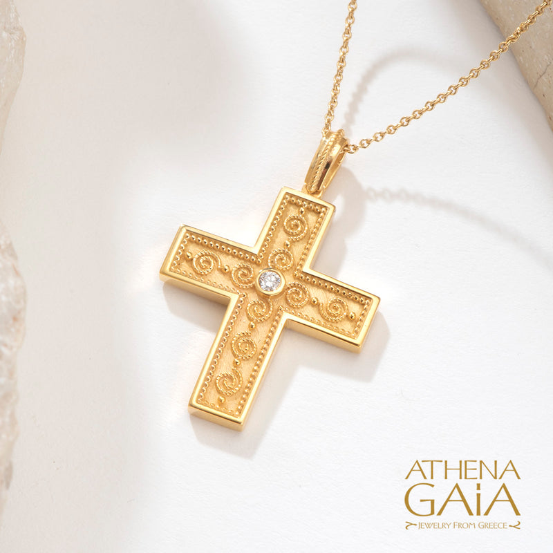 Spiral Cross - 18k Gold - Latin Cross - Orthodox Cross