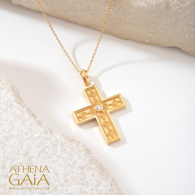 Spiral Cross - 18k Gold - Latin Cross - Orthodox Cross