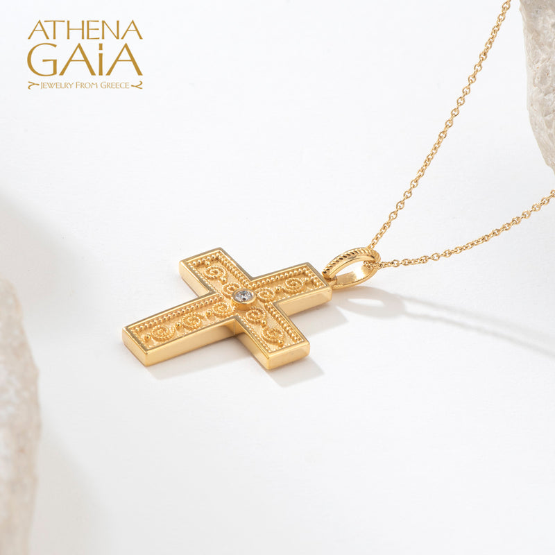 Spiral Cross - 18k Gold - Latin Cross - Orthodox Cross