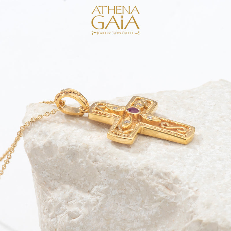 Imperial Diamond Burst Cross - 18k Gold - Byzantine Latin Cross