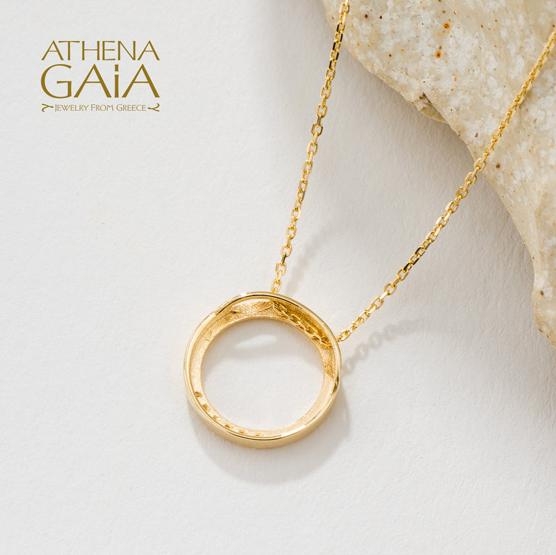 Stone Bottom Circle Necklace - 14k Gold Necklace