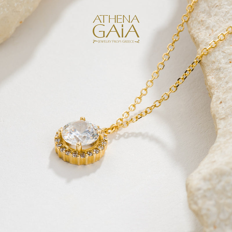 Circular Halo Necklace - 14k Gold Necklace