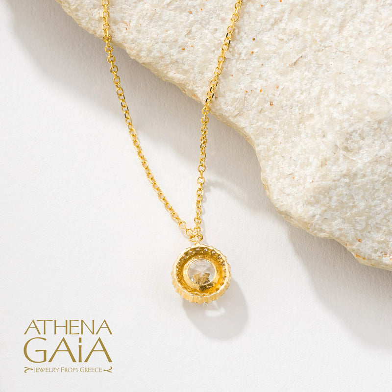 Circular Halo Necklace - 14k Gold Necklace