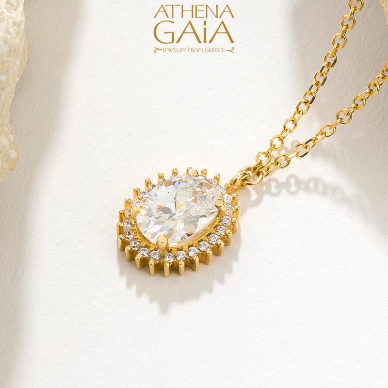Oval Halo Necklace - 14k Gold Necklace