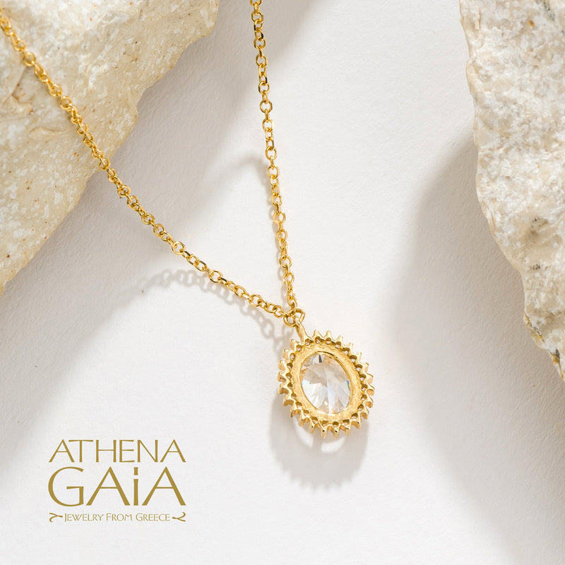 Oval Halo Necklace - 14k Gold Necklace