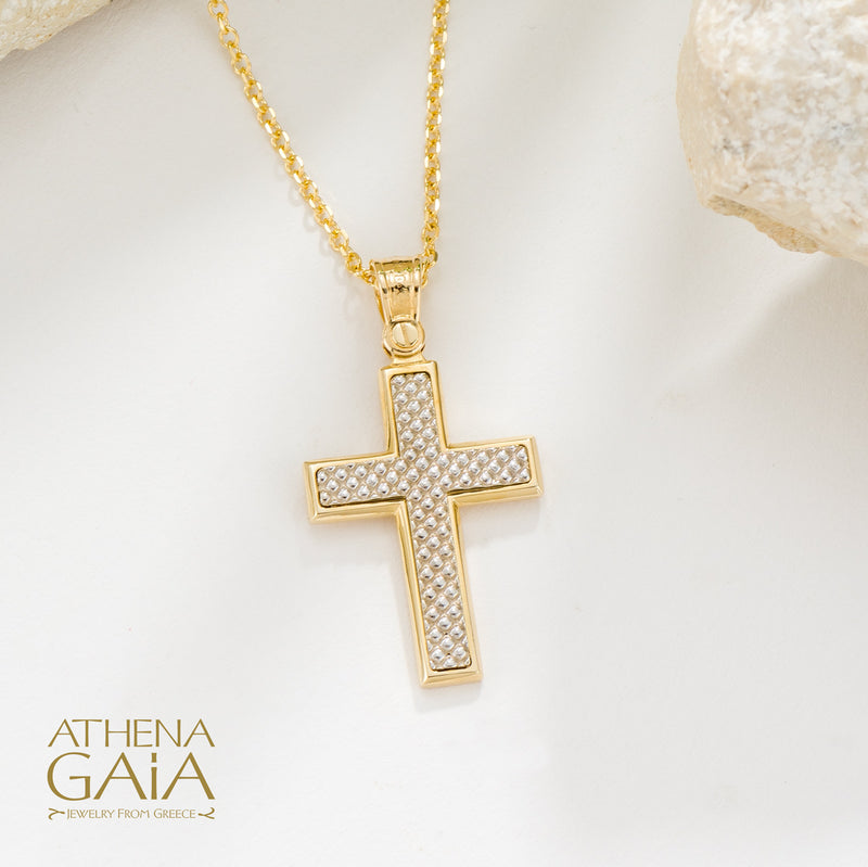 Cobble Latin Cross - 14k Gold - Greek Cross