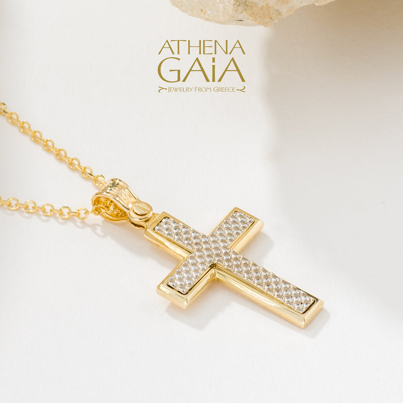 Cobble Latin Cross - 14k Gold - Greek Cross