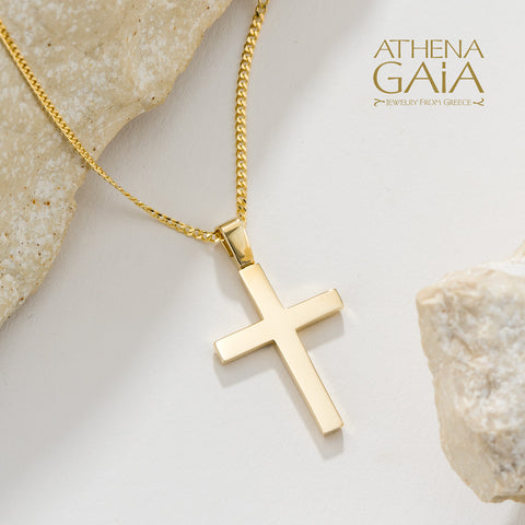 14k gold classic style Baptism cross necklace with gold chain