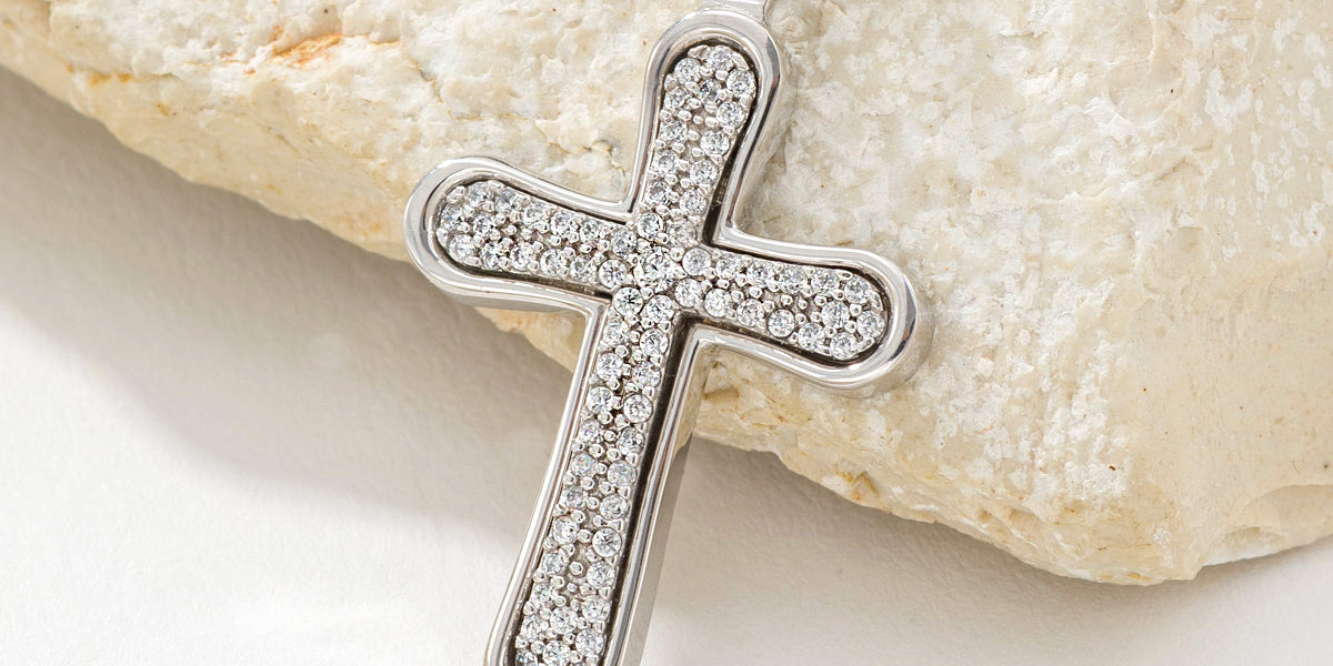 Pave Rounded Cross - 14k Gold - Latin Cross - Orthodox Cross — Athena Gaia