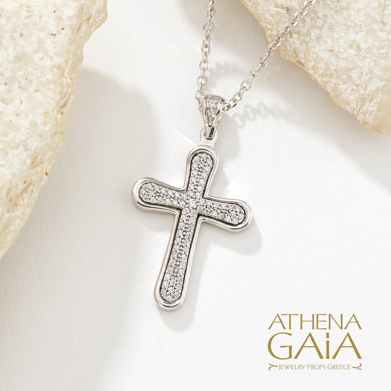 Pave Rounded Cross - 14k Gold - Latin Cross - Orthodox Cross
