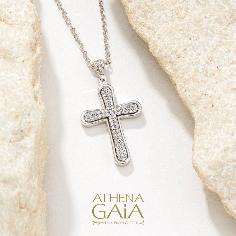 Pave Rounded Cross - 14k Gold - Latin Cross - Orthodox Cross