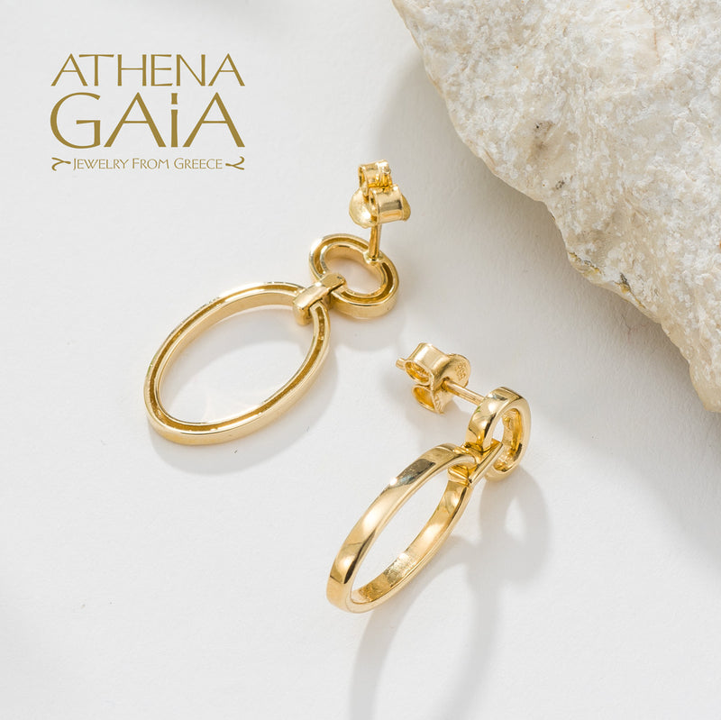 Double Oval Earrings - 14k Gold Earrings - Chandelier Earrings