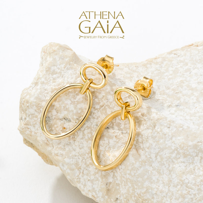 Double Oval Earrings - 14k Gold Earrings - Chandelier Earrings