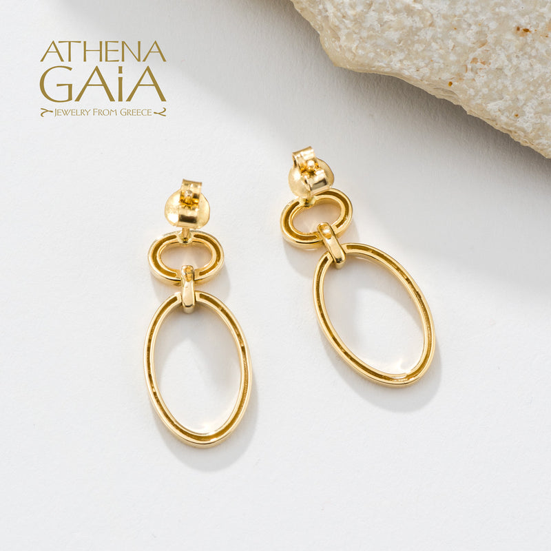 Double Oval Earrings - 14k Gold Earrings - Chandelier Earrings