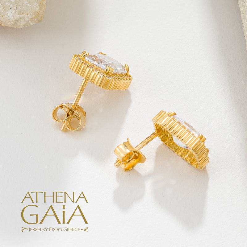 Rectangle Halo Post Earrings - 14k Gold Earrings