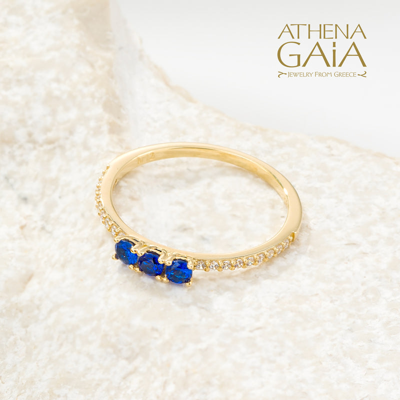 Triple Stone Run Ring - 14k Gold Ring - Stackable Ring