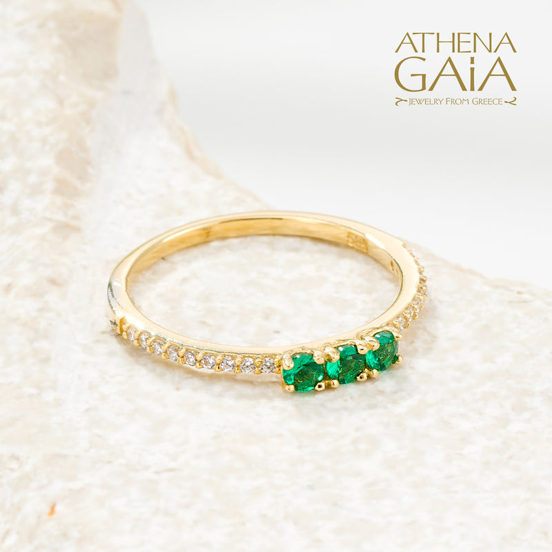 Triple Stone Run Ring - 14k Gold Ring - Stackable Ring