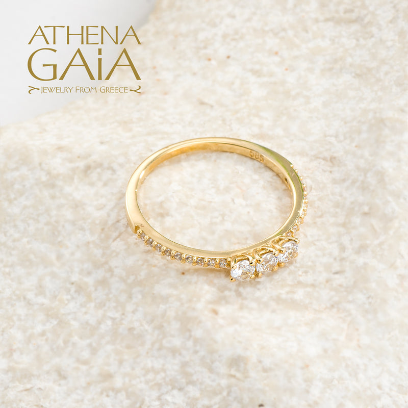 Triple Stone Run Ring - 14k Gold Ring - Stackable Ring