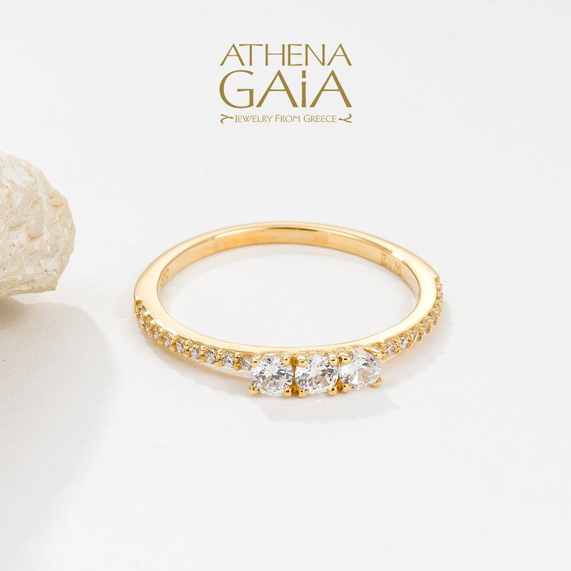 Triple Stone Run Ring - 14k Gold Ring - Stackable Ring