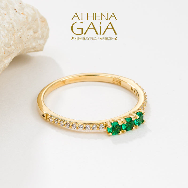 Triple Stone Run Ring - 14k Gold Ring - Stackable Ring