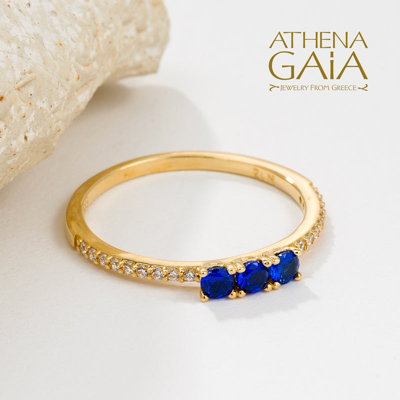 Triple Stone Run Ring - 14k Gold Ring - Stackable Ring