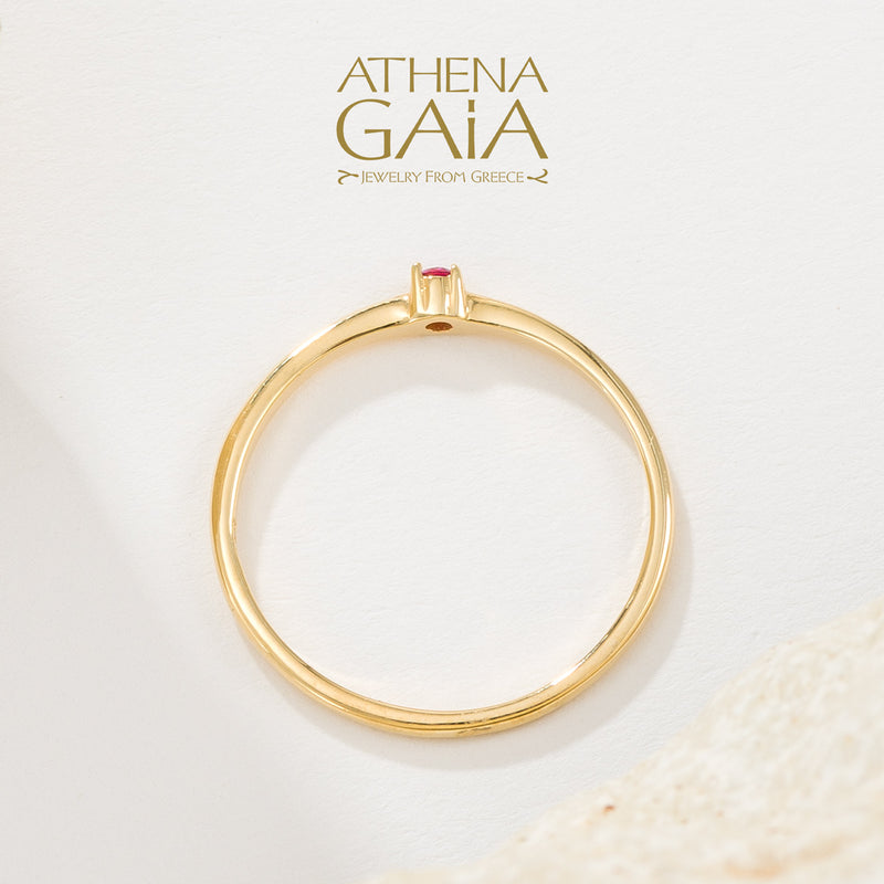 Single Point Stone Ring - 14k Gold Ring - Stackable Ring