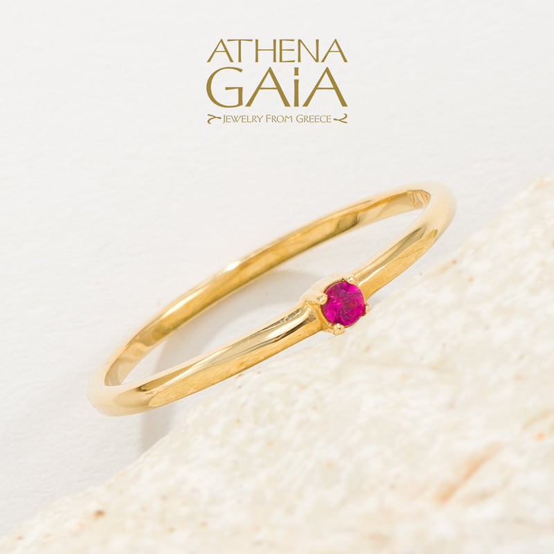 Single Point Stone Ring - 14k Gold Ring - Stackable Ring