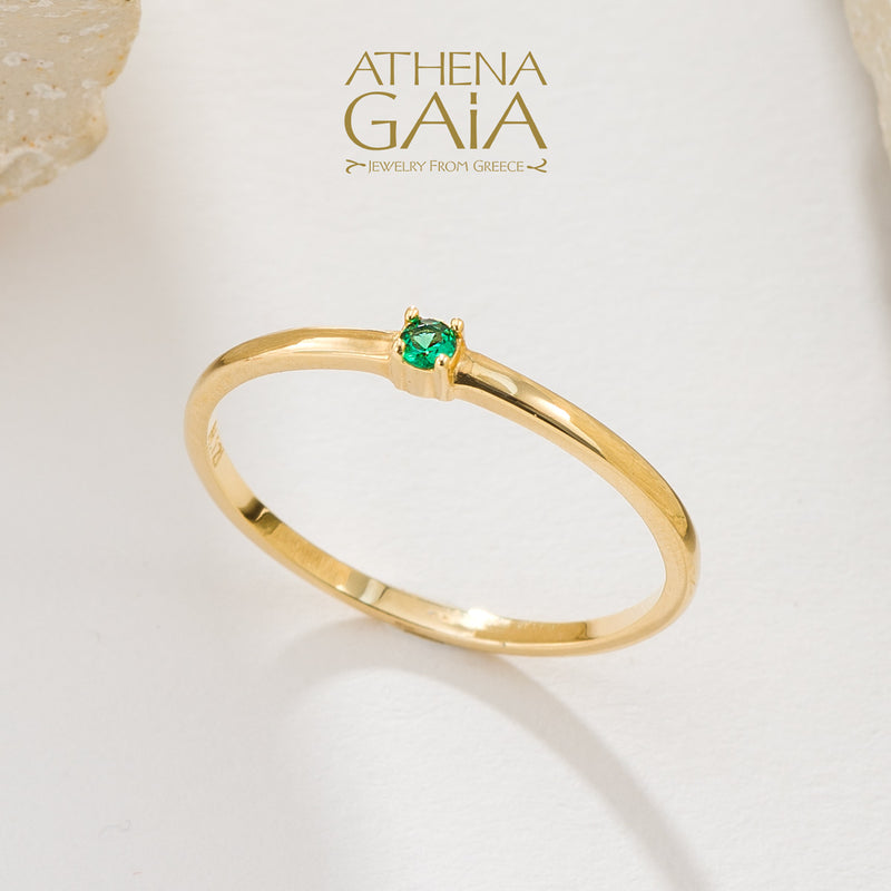 Single Point Stone Ring - 14k Gold Ring - Stackable Ring