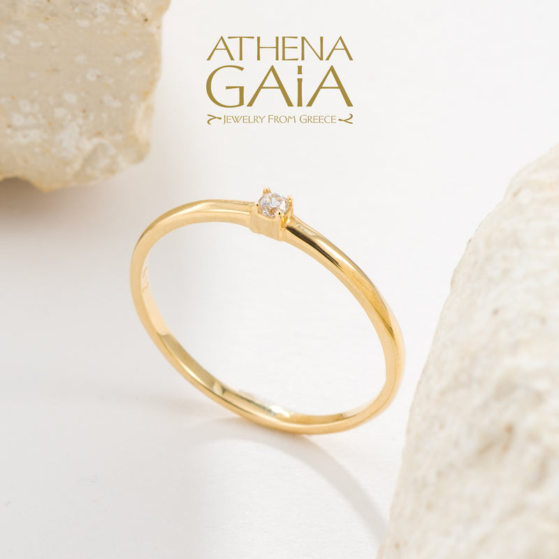 Single Point Stone Ring - 14k Gold Ring - Stackable Ring