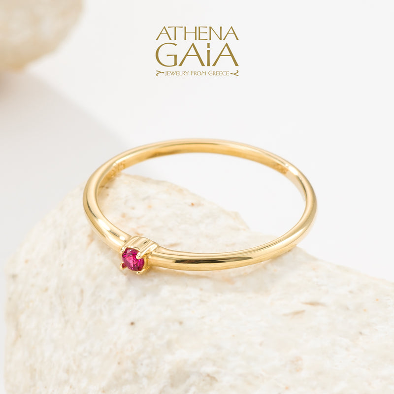 Single Point Stone Ring - 14k Gold Ring - Stackable Ring