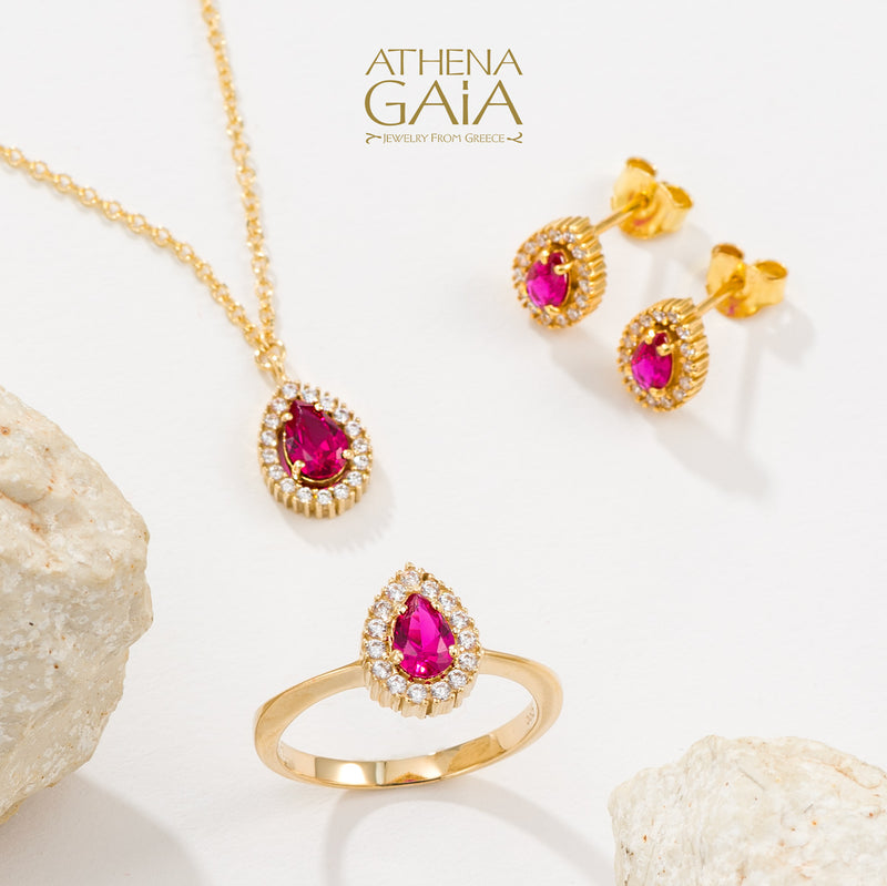 Halo Pear Necklace (Large) - 14k Gold Necklace