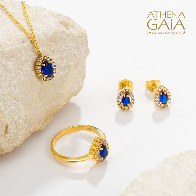 Large Halo Pear Ring - 14k Gold Ring - Cocktail Ring