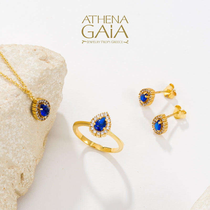 Large Halo Pear Stud Earrings - 14k Gold Earrings