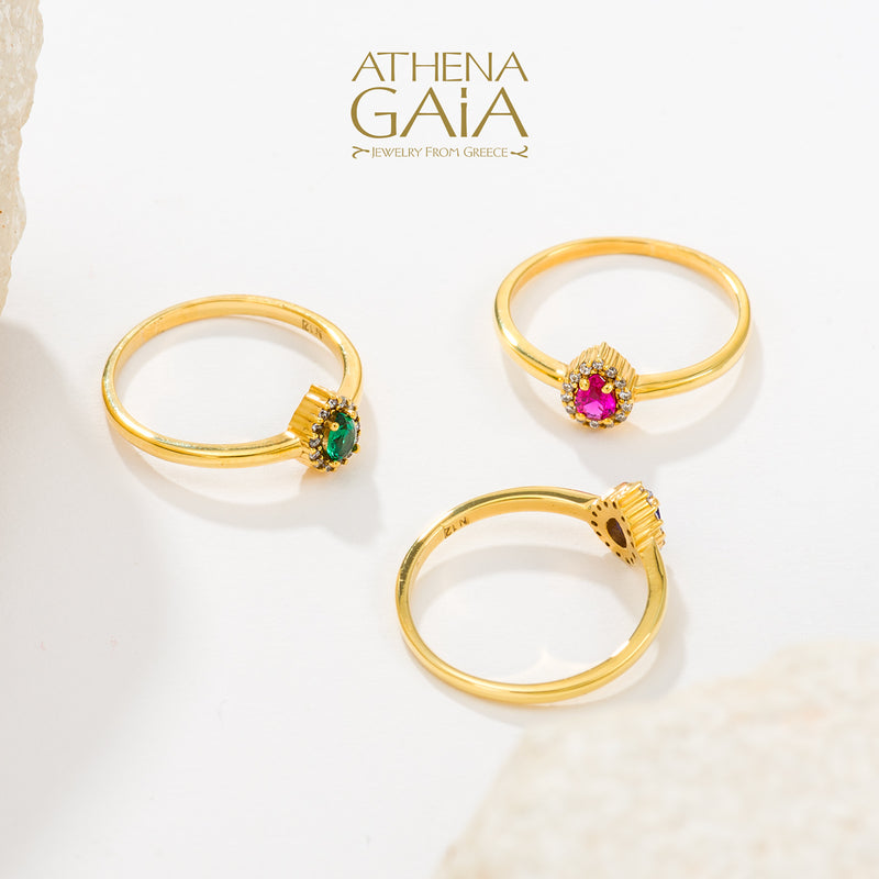 Small Halo Pear Ring - 14k Gold Ring - Cocktail Ring