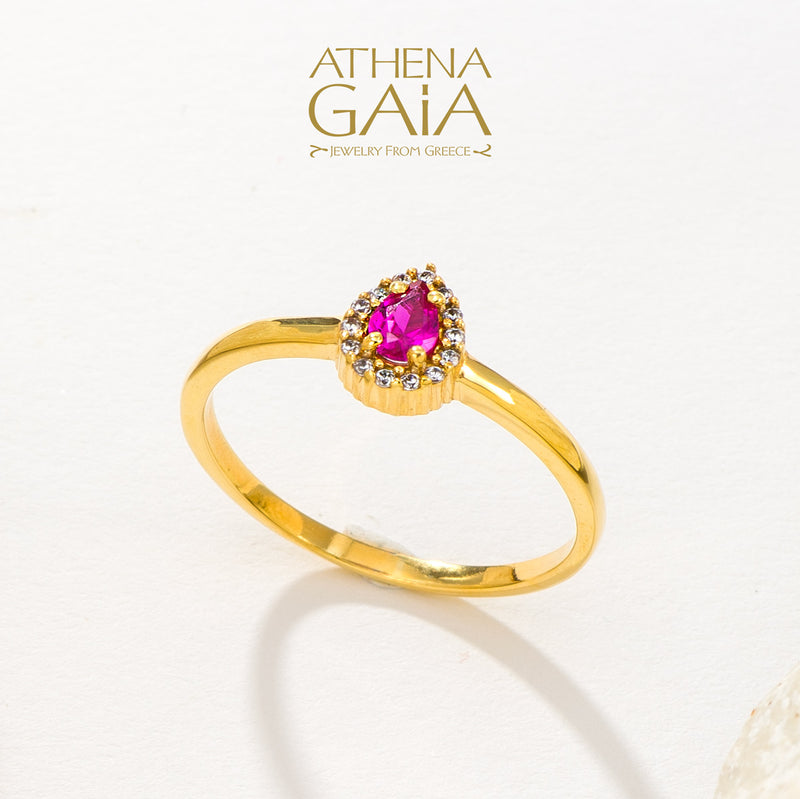 Small Halo Pear Ring - 14k Gold Ring - Cocktail Ring