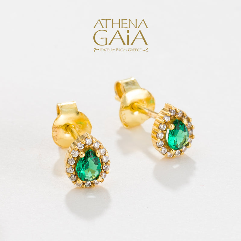 Small Halo Pear Stud Earrings - 14k Gold Earrings