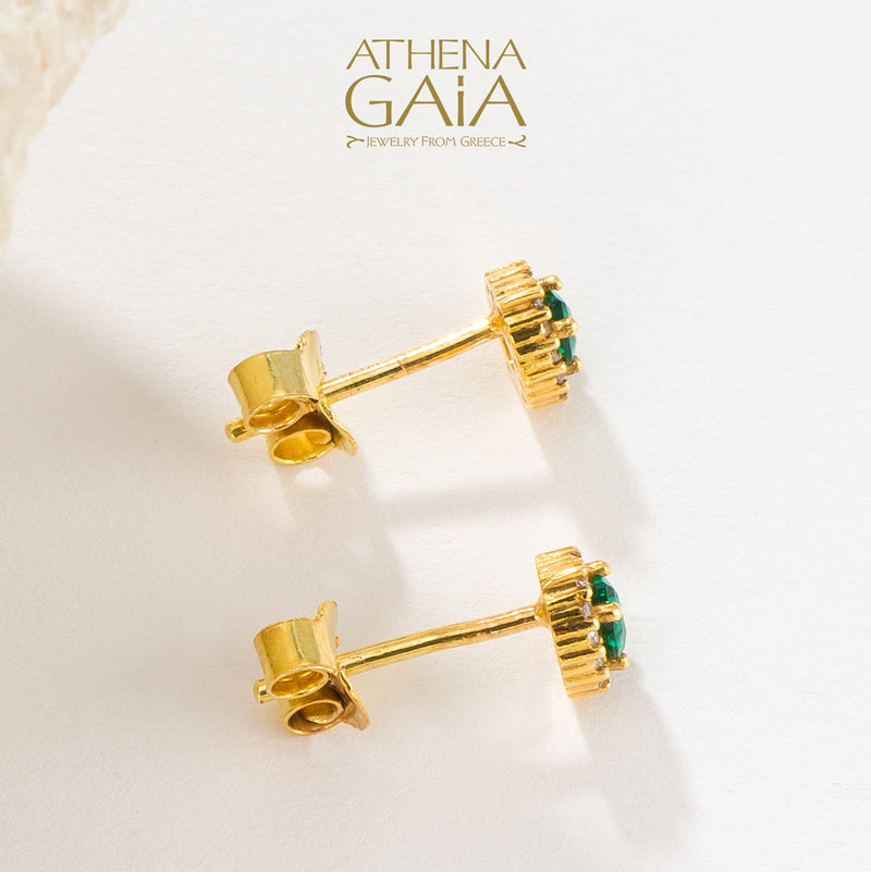 Small Halo Pear Stud Earrings - 14k Gold Earrings