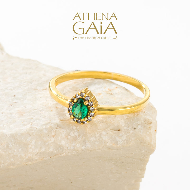 Small Halo Pear Ring - 14k Gold Ring - Cocktail Ring