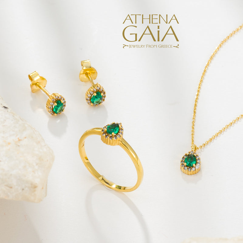 Small Halo Pear Stud Earrings - 14k Gold Earrings