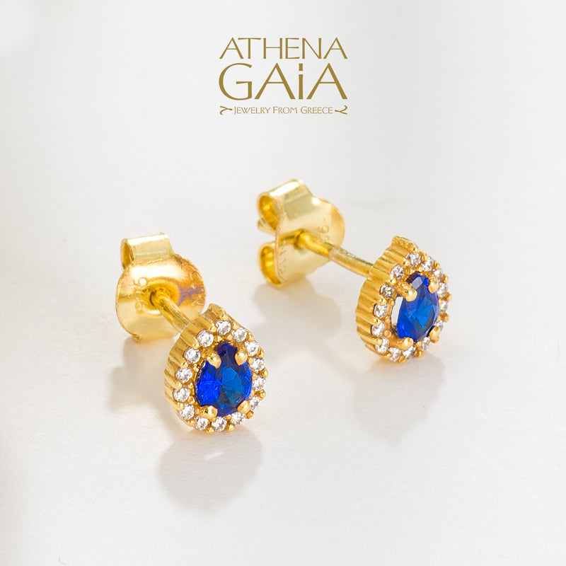 Small Halo Pear Stud Earrings - 14k Gold Earrings